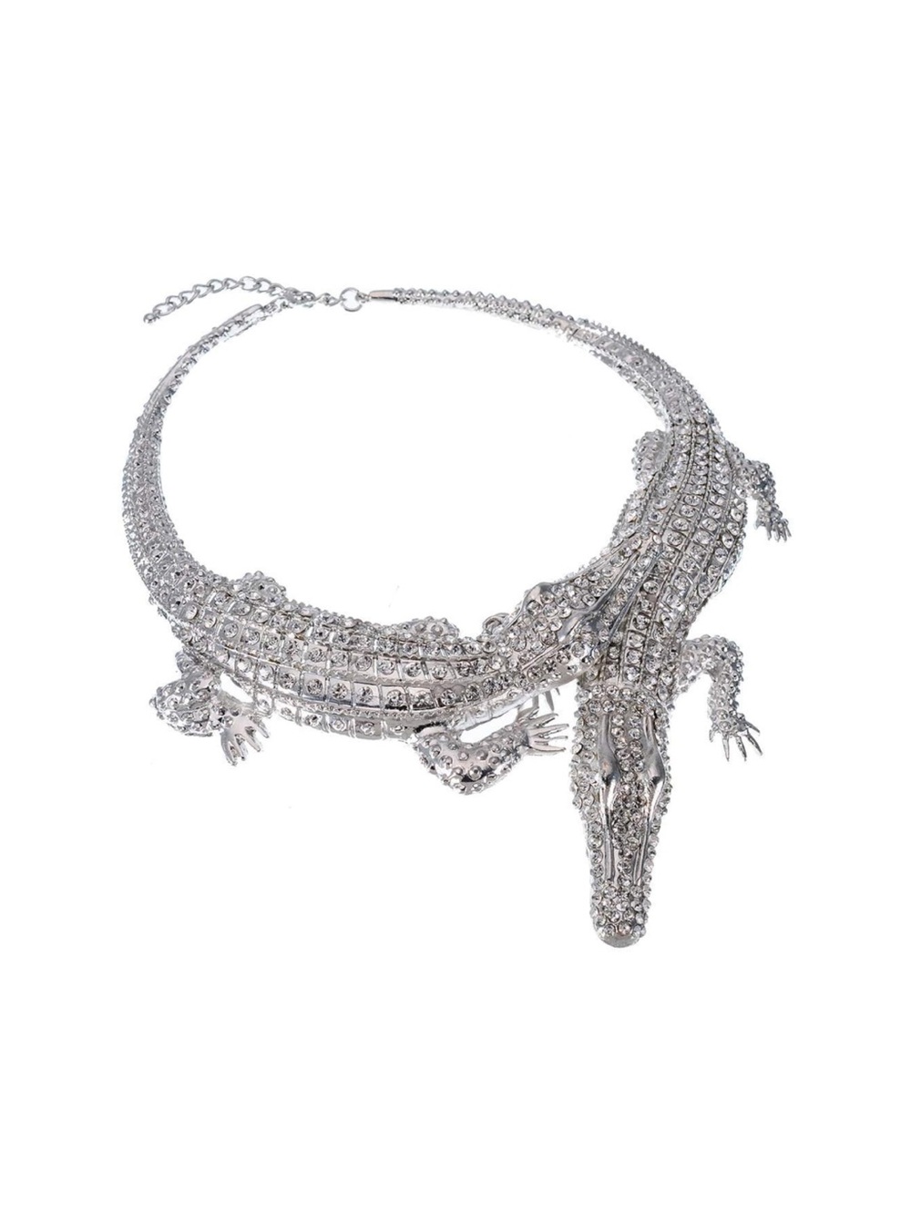 Crystal Crocodile Statement Choker Necklace Silver Rhinestone